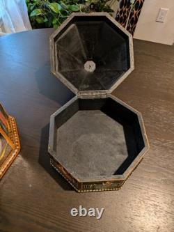 Vintage Hand-Painted Indian Octagonal & Hexagonal Wood Box Set Rajasthani Art