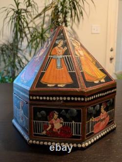 Vintage Hand-Painted Indian Octagonal & Hexagonal Wood Box Set Rajasthani Art