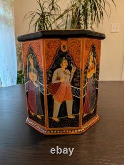 Vintage Hand-Painted Indian Octagonal & Hexagonal Wood Box Set Rajasthani Art