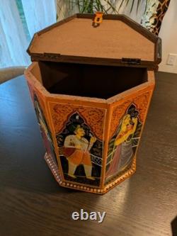 Vintage Hand-Painted Indian Octagonal & Hexagonal Wood Box Set Rajasthani Art