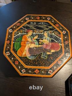 Vintage Hand-Painted Indian Octagonal & Hexagonal Wood Box Set Rajasthani Art