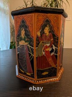 Vintage Hand-Painted Indian Octagonal & Hexagonal Wood Box Set Rajasthani Art