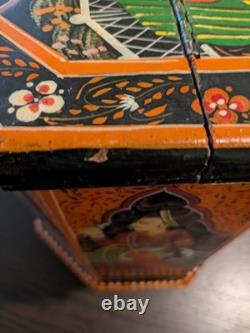 Vintage Hand-Painted Indian Octagonal & Hexagonal Wood Box Set Rajasthani Art