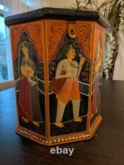 Vintage Hand-Painted Indian Octagonal & Hexagonal Wood Box Set Rajasthani Art