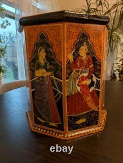 Vintage Hand-Painted Indian Octagonal & Hexagonal Wood Box Set Rajasthani Art