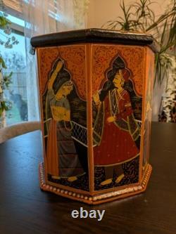 Vintage Hand-Painted Indian Octagonal & Hexagonal Wood Box Set Rajasthani Art