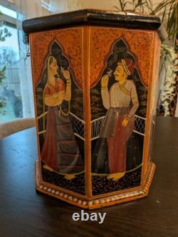 Vintage Hand-Painted Indian Octagonal & Hexagonal Wood Box Set Rajasthani Art
