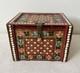 Vintage Hand Painted Indian Red Ground Wood Jewelry Chest Curio Trinket Box