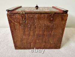 Vintage Hand Painted Indian Red Ground Wood Jewelry Chest Curio Trinket Box