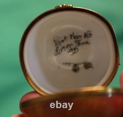 Vintage Hand-Painted Limoges Peach Trinket Box Excellent Condition