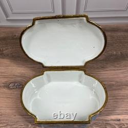 Vintage Hand Painted Made in France Porcelain Trinket Box Blue Floral Gold