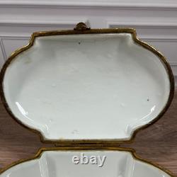 Vintage Hand Painted Made in France Porcelain Trinket Box Blue Floral Gold