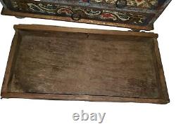 Vintage Hand Painted Wooden Chest with Drawers Rustic Folk Art Decor