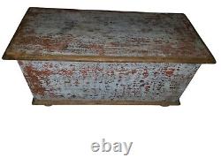 Vintage Hand Painted Wooden Chest with Drawers Rustic Folk Art Decor