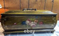 Vintage Hand, Painted Wooden Keepsake Box, Lidded, and Velvet Lined 15x7x6