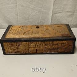Vintage Hand carved Wooden Box With Lid Heavy Solid Stained Wood 14.5 Vintage Hand carved Wooden Box With Lid Heavy Solid Stained Wood 14.5