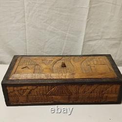 Vintage Hand carved Wooden Box With Lid Heavy Solid Stained Wood 14.5