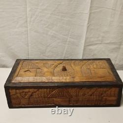 Vintage Hand carved Wooden Box With Lid Heavy Solid Stained Wood 14.5