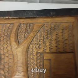Vintage Hand carved Wooden Box With Lid Heavy Solid Stained Wood 14.5