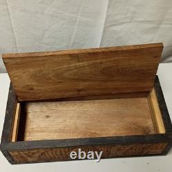 Vintage Hand carved Wooden Box With Lid Heavy Solid Stained Wood 14.5