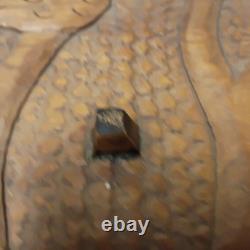 Vintage Hand carved Wooden Box With Lid Heavy Solid Stained Wood 14.5