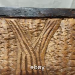 Vintage Hand carved Wooden Box With Lid Heavy Solid Stained Wood 14.5