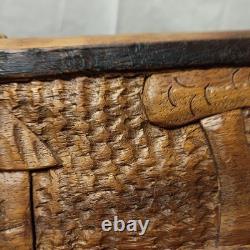 Vintage Hand carved Wooden Box With Lid Heavy Solid Stained Wood 14.5 Vintage Hand carved Wooden Box With Lid Heavy Solid Stained Wood 14.5
