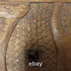 Vintage Hand carved Wooden Box With Lid Heavy Solid Stained Wood 14.5