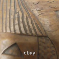 Vintage Hand carved Wooden Box With Lid Heavy Solid Stained Wood 14.5