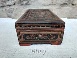 Vintage HandPainted Wooden Lacquered Burmese Box Woodenware BOX Collectable W500