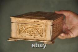 Vintage Handcrafted Wooden Elephant Engraved Fine Jewellery Box