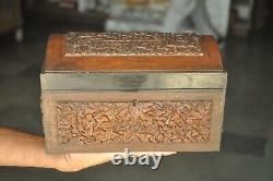 Vintage Handcrafted Wooden Floral Engraved 2 Compartment Fine Jewellery Box