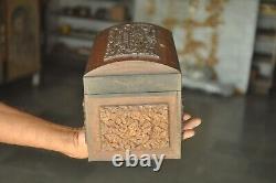 Vintage Handcrafted Wooden Floral Engraved 2 Compartment Fine Jewellery Box