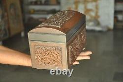 Vintage Handcrafted Wooden Floral Engraved 2 Compartment Fine Jewellery Box