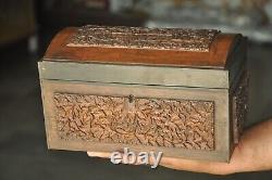 Vintage Handcrafted Wooden Floral Engraved 2 Compartment Fine Jewellery Box