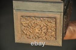 Vintage Handcrafted Wooden Floral Engraved 2 Compartment Fine Jewellery Box