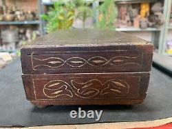 Vintage Handcrafted Wooden Jewelry Box Trinket Box with Floral Brass Inlaid Work