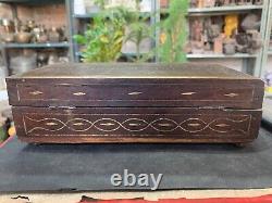 Vintage Handcrafted Wooden Jewelry Box Trinket Box with Floral Brass Inlaid Work