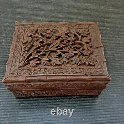 Vintage Handmade Carving Neatly Carved Floral Wood Trinket Jewelry wooden Box 5