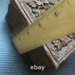 Vintage Handmade Carving Neatly Carved Floral Wood Trinket Jewelry wooden Box 5