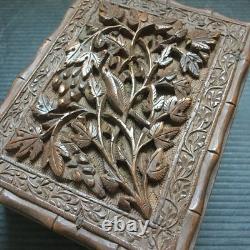 Vintage Handmade Carving Neatly Carved Floral Wood Trinket Jewelry wooden Box 5