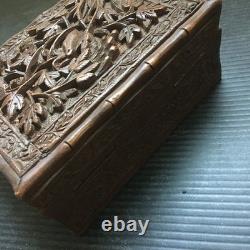 Vintage Handmade Carving Neatly Carved Floral Wood Trinket Jewelry wooden Box 5