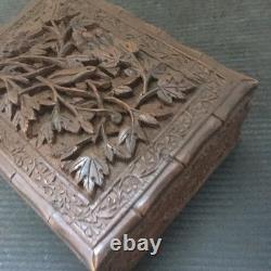 Vintage Handmade Carving Neatly Carved Floral Wood Trinket Jewelry wooden Box 5