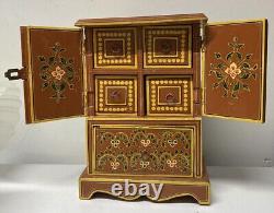 Vintage Handmade Chest Cabinet Jewelry Box INDIA Pictoral Wood Beautiful AS IS