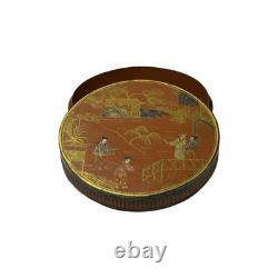 Vintage Handmade Round Brown Golden Scenery Artistic Wood Box GB773 Vintage Handmade Round Brown Golden Scenery Artistic Wood Box GB773