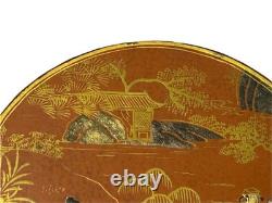 Vintage Handmade Round Brown Golden Scenery Artistic Wood Box GB773