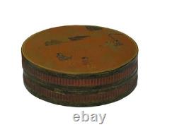 Vintage Handmade Round Brown Golden Scenery Artistic Wood Box GB773