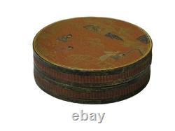 Vintage Handmade Round Brown Golden Scenery Artistic Wood Box GB773