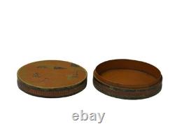Vintage Handmade Round Brown Golden Scenery Artistic Wood Box GB773