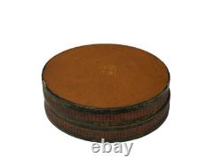 Vintage Handmade Round Brown Golden Scenery Artistic Wood Box GB773